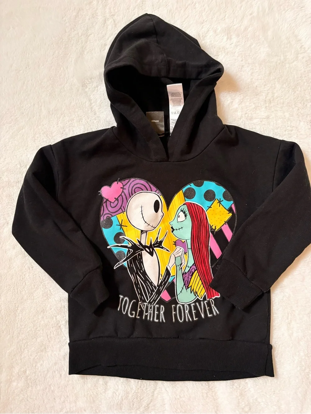 Black Kids Hoodie with Colorful Heart Character Graphic